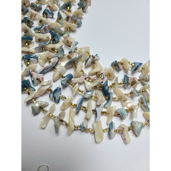Vintage Multi Strand Abalone Sea Shell Choker Necklace Earrings Set Resortwear - Picture 6 of 6